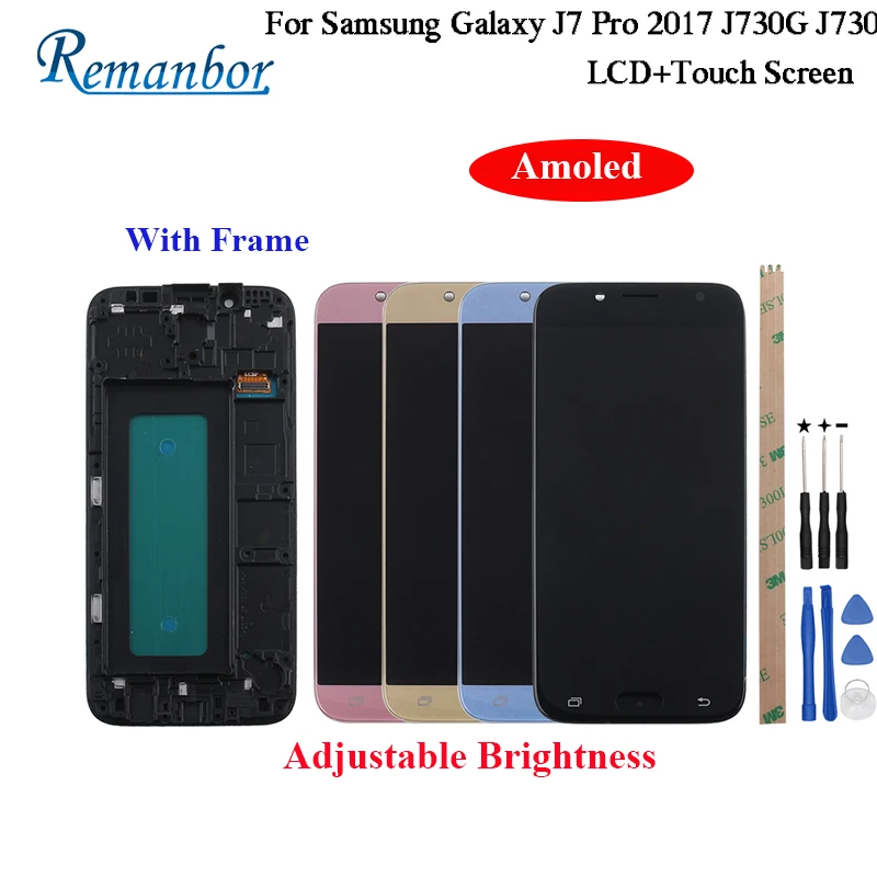 

Remanbor AMOLED For Samsung Galaxy J7 Pro 2017 J730G J730 LCD Display Touch Screen With Frame And Tools Adjustable Brightness
