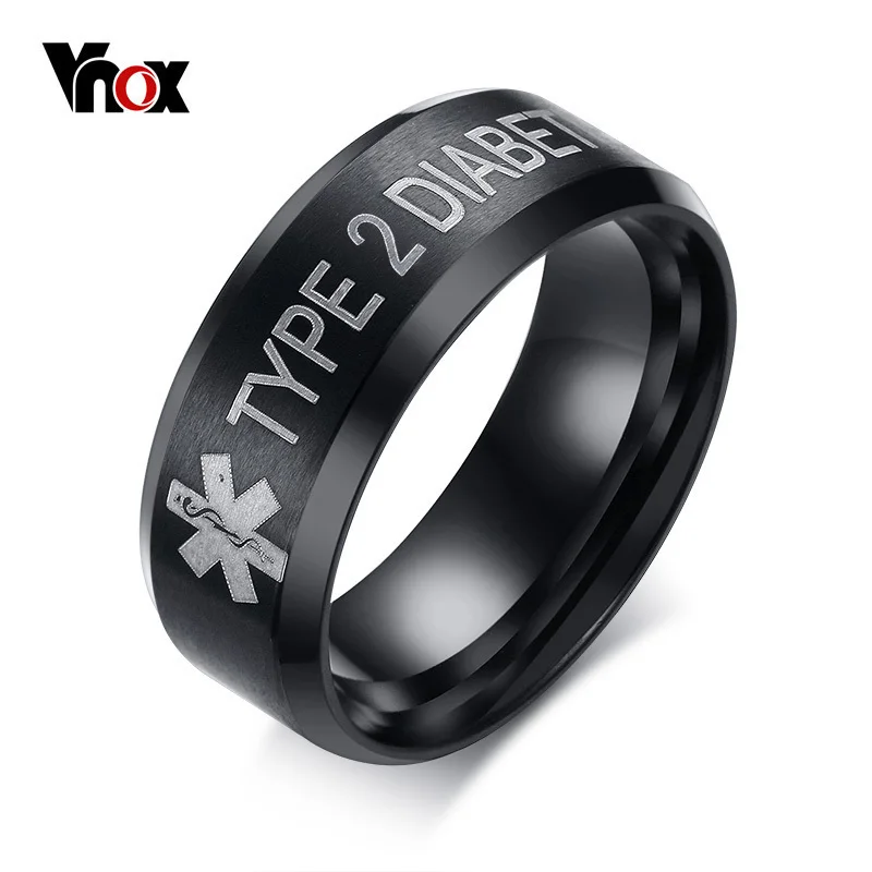 

Vnox 8mm Black Stainless Steel Medical Alert ID Rings for Women and Men TYPE 1 DIABETES / TYPE 2 DIABETES