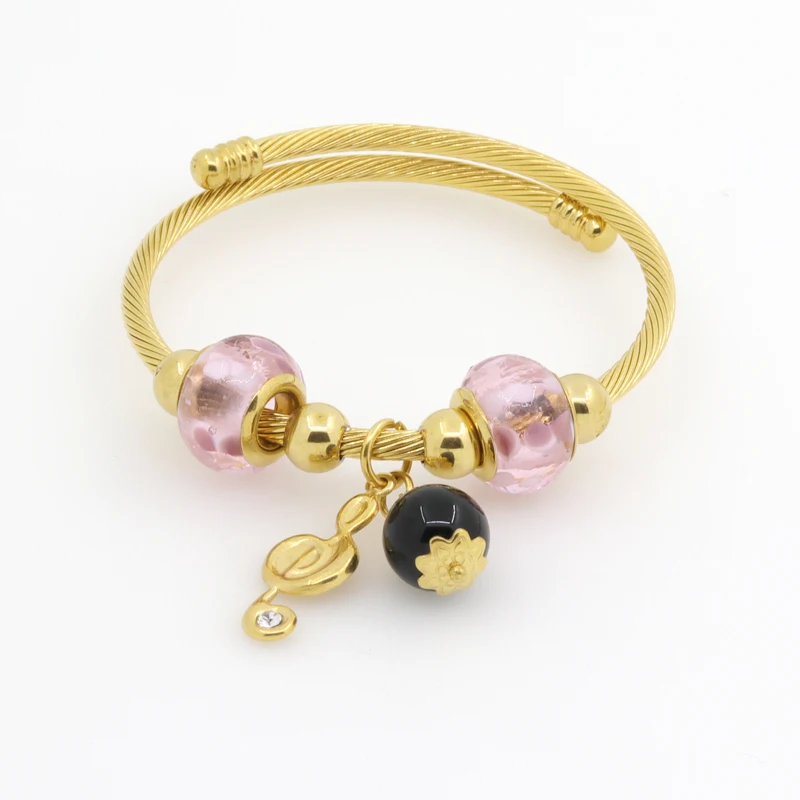 

New Multi Style Lock Key And Star And Note Bracelet Adjustable Size Stainless Steel Glass Bead Jewelry Women Bracelet Wholesales