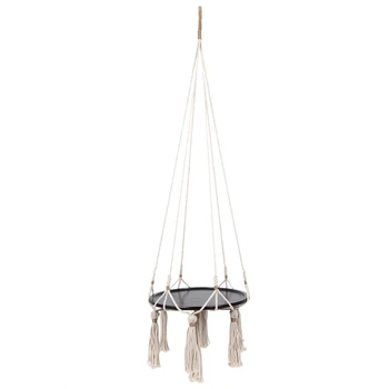 

Hanging Shelf Macrame Plant Hanger Flower Pot Holder Boho Home Decor (With Wood Plate)