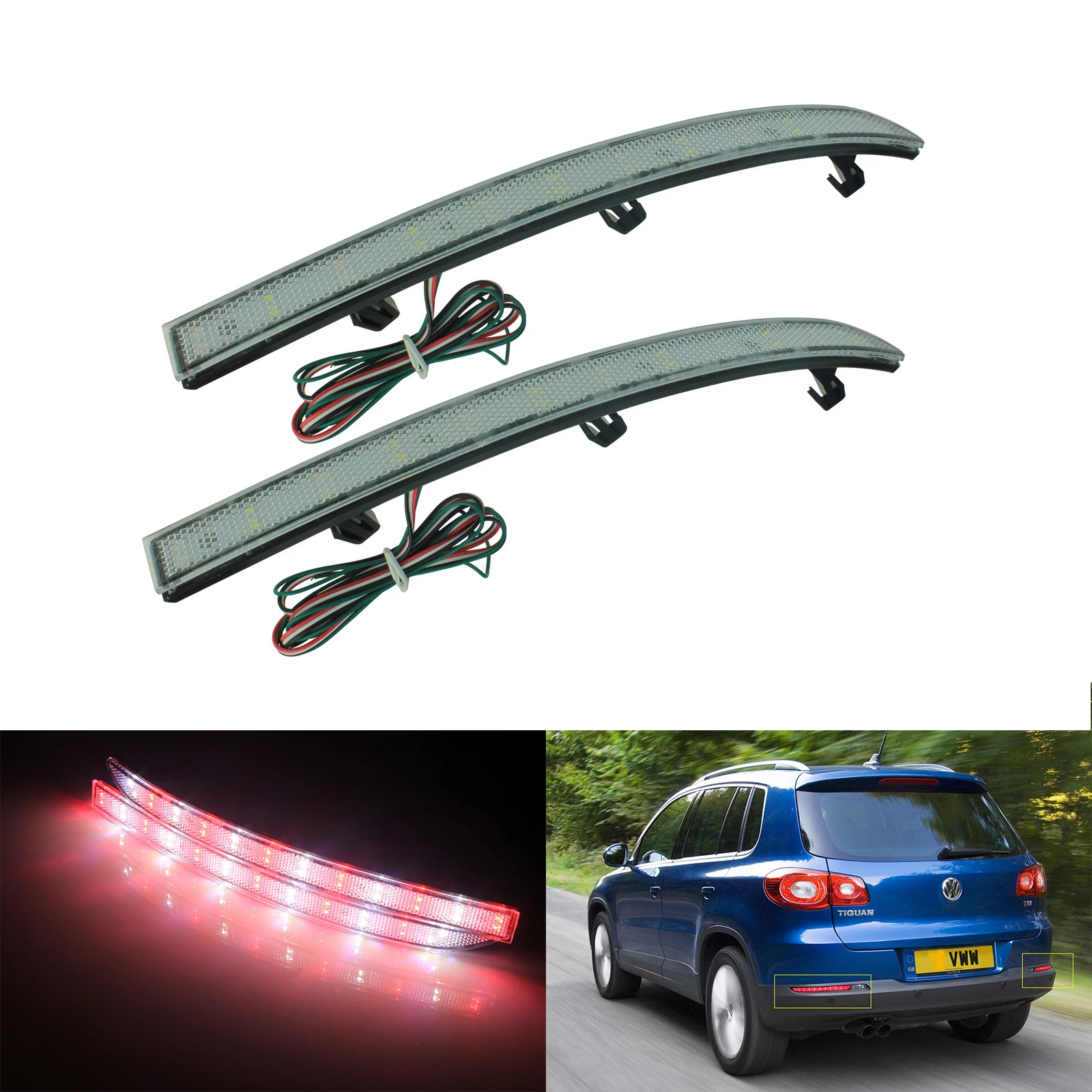 ANGRONG 2x для VW Tiguan 5N 08 15 LED задний бампер отражатель фонарь прозрачный