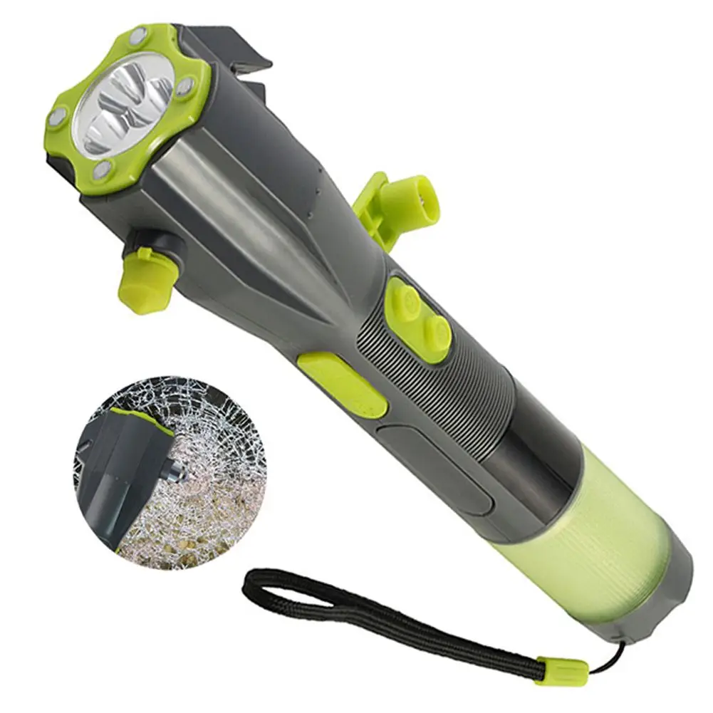 

XANES XLN- Hand Cranking USB Rechargeable Multi-functional Car Emergency Flashlight Safety Hammer USB Warning Torch Light