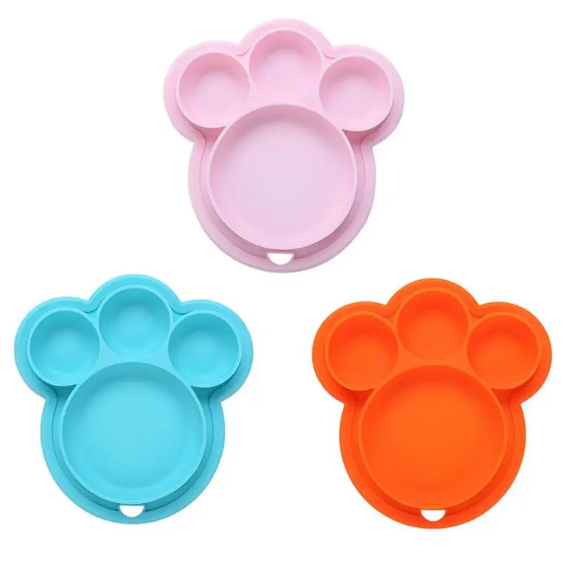 Baby Silicone Dining Plate Children Dishes Suction Cup Toddle Training Tableware Cute Cartoon Kids Feeding Bowls Hanging Hole