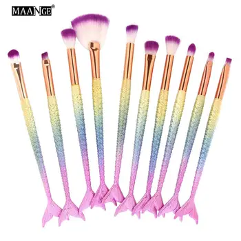 

10pcs Mermaid Colorful Makeup Brushes Fan-shaped Foundation Blending Powder Eyeshadow Blush Cosmetic Brushes Makeup Tool