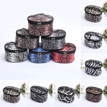 

Leopard&Serpentine Print Cosmetic Bag Professional Zipper Up Makeup Bag Case Vanity Box Nail Tech Storage Beauty Toiletry Bag