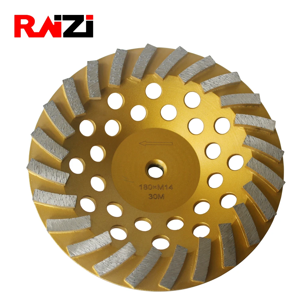 Raizi 5,7 Inch Diamond Cup Wheel Anger Grinder Concrete Grinding Wheel with Radial Segment Soft/Midium/Hard Bond Grit 16-120