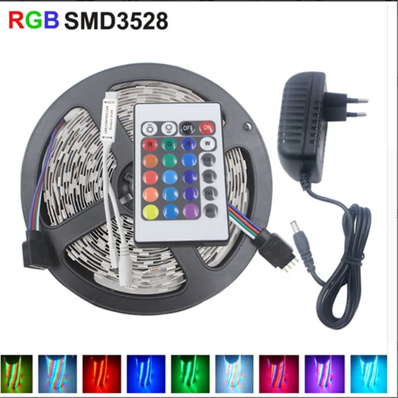 

Smuxi 5M LED Strip 3528 RGB 300 LEDs Flexible Strip Light 24 Keys IR Remote + Power Adapter DC12V Waterproof