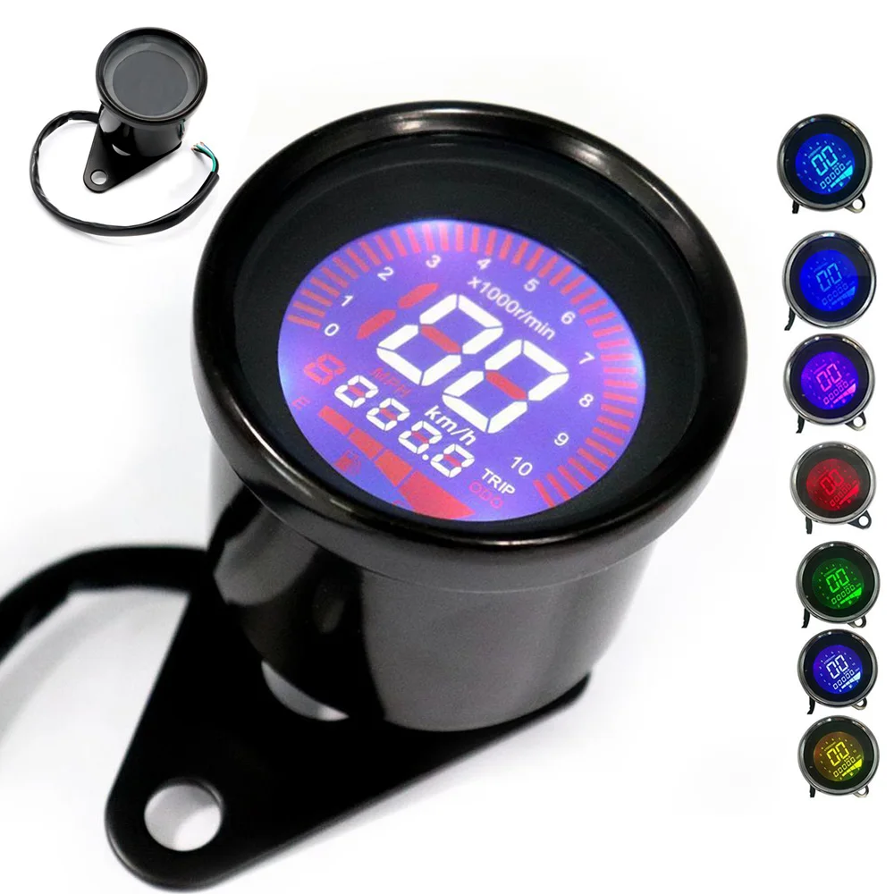 

68*74mm 12V Universal Aluminum Multifunction Motorcycle Digital Speedometer LCD Backlight Odometer Tachometer Oil Gauge