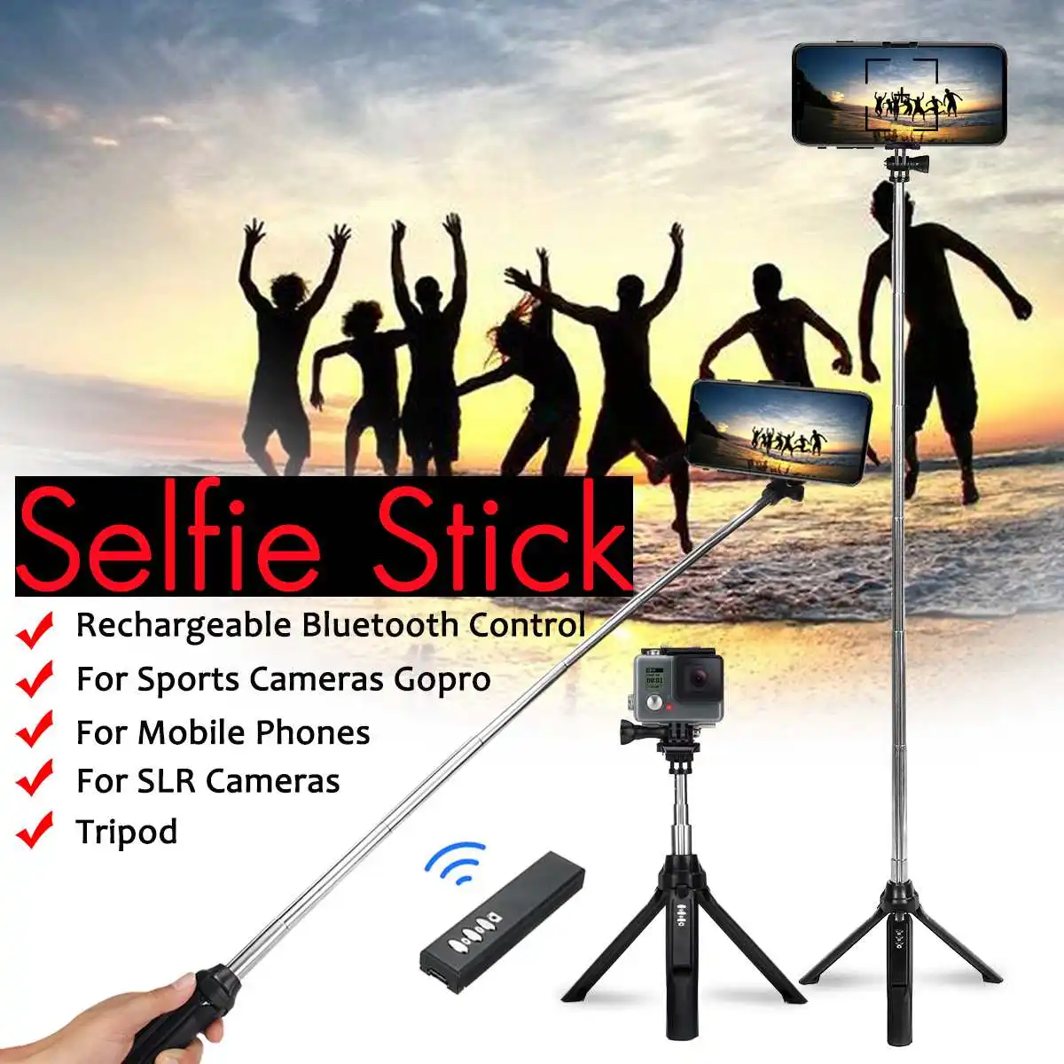 

Extendable Selfie Stick Tripod Monopod bluetooth Remote Variable Focusing for iPhone for Xiaomi/Samsung for Gopro 4 5 SLR Camera