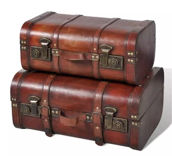

VidaXL 2-In-1 Wooden Treasure Chest 2 Pcs Vintage Brown Wooden Trunk Plywood Home Storage Bag Organization Box Case Holder