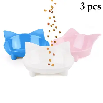 

3PCS Safety Pet Bowl Cartoon Cat Shape Non-Slip Dog Bowl Cat Bowl For Food Water Pink Blue White Pet Feeding Supplies