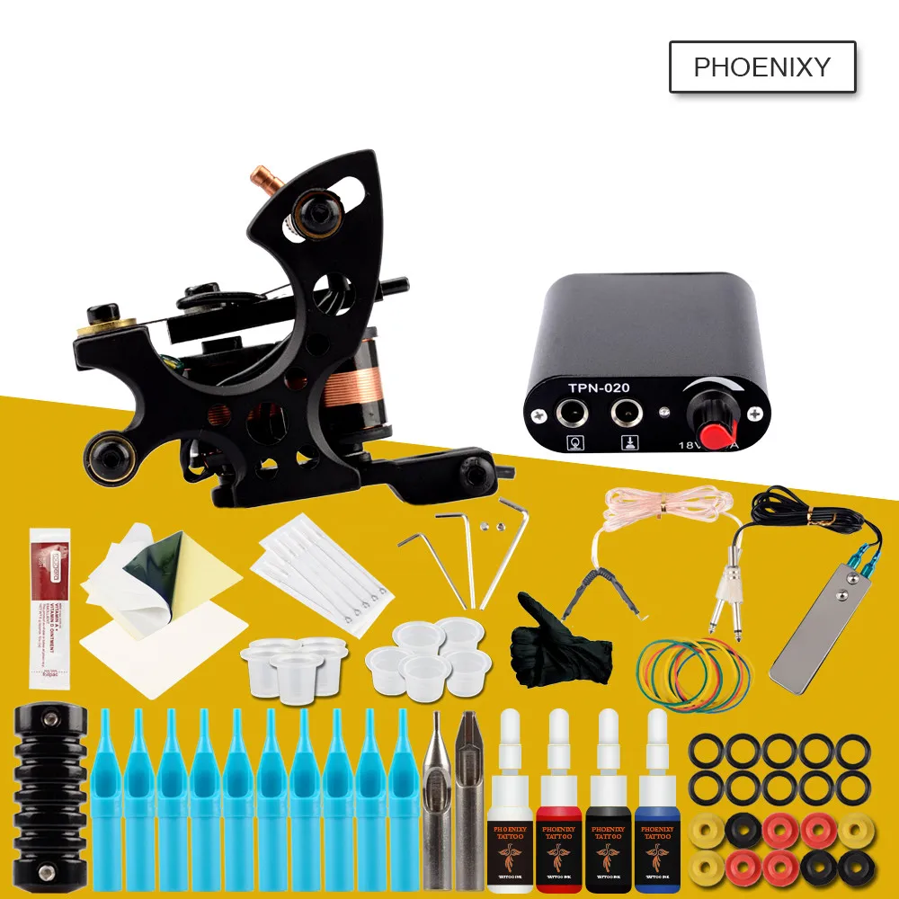 

Beginner Tattoo Machine Set 2 Coils Guns 6 Colors Black Pigment Sets Power Tattoo Starter Grips Kits Permanent Makeup Kit