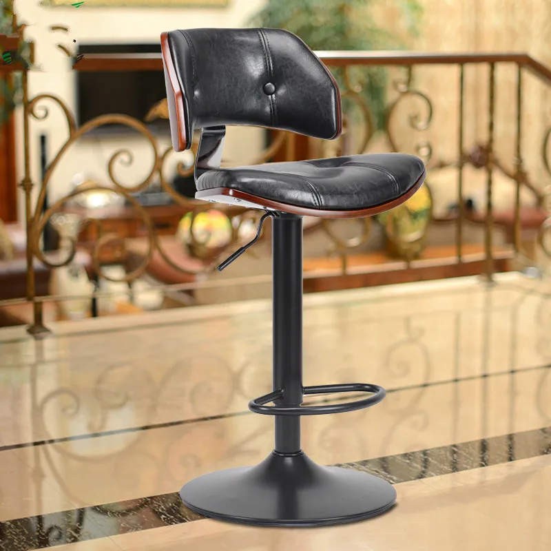 Retro Design Lifting Swivel Bar Chair Rotating Adjustable Height Pub Bar Stool Chair Footrest PU Material Reception cadeira