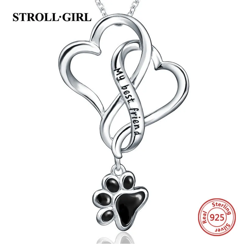 Strollgirl 925 стерлингового серебра My Best Friend собака след ожерелья и кулоны из