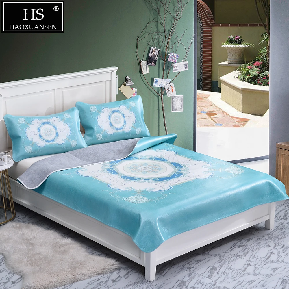 SkyBlue цветочный Рисунок Циновка из воловьей кожи 3 шт. кожаный коврик с зернистой