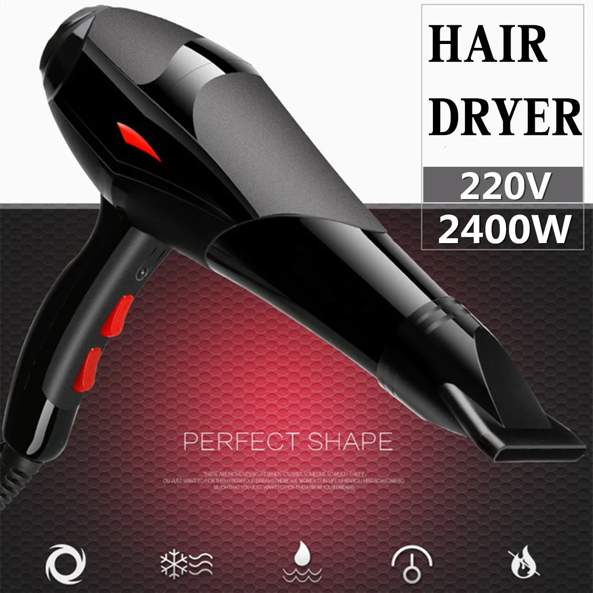 

2400W Professional Electric Blow Hair Dryer Fast Heating Energy-saving 2 Speed Efficient EU Plug Constant Tempreture Strong Wind