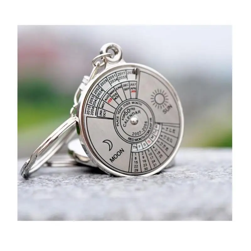 

AOZBZ Car Keychain Retro 50 Years Perpetual Calendar Keyring Zinc Alloy Unique Compass Metal KeyChain Holder Accessories Gift