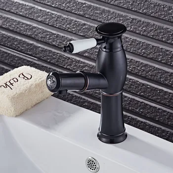 

Kitchen Faucet Pull Out Cool Black Painted Finish Flexible Hot and Cold Mixer Sink Taps Deck Mount Swivels Bathroom Faucets