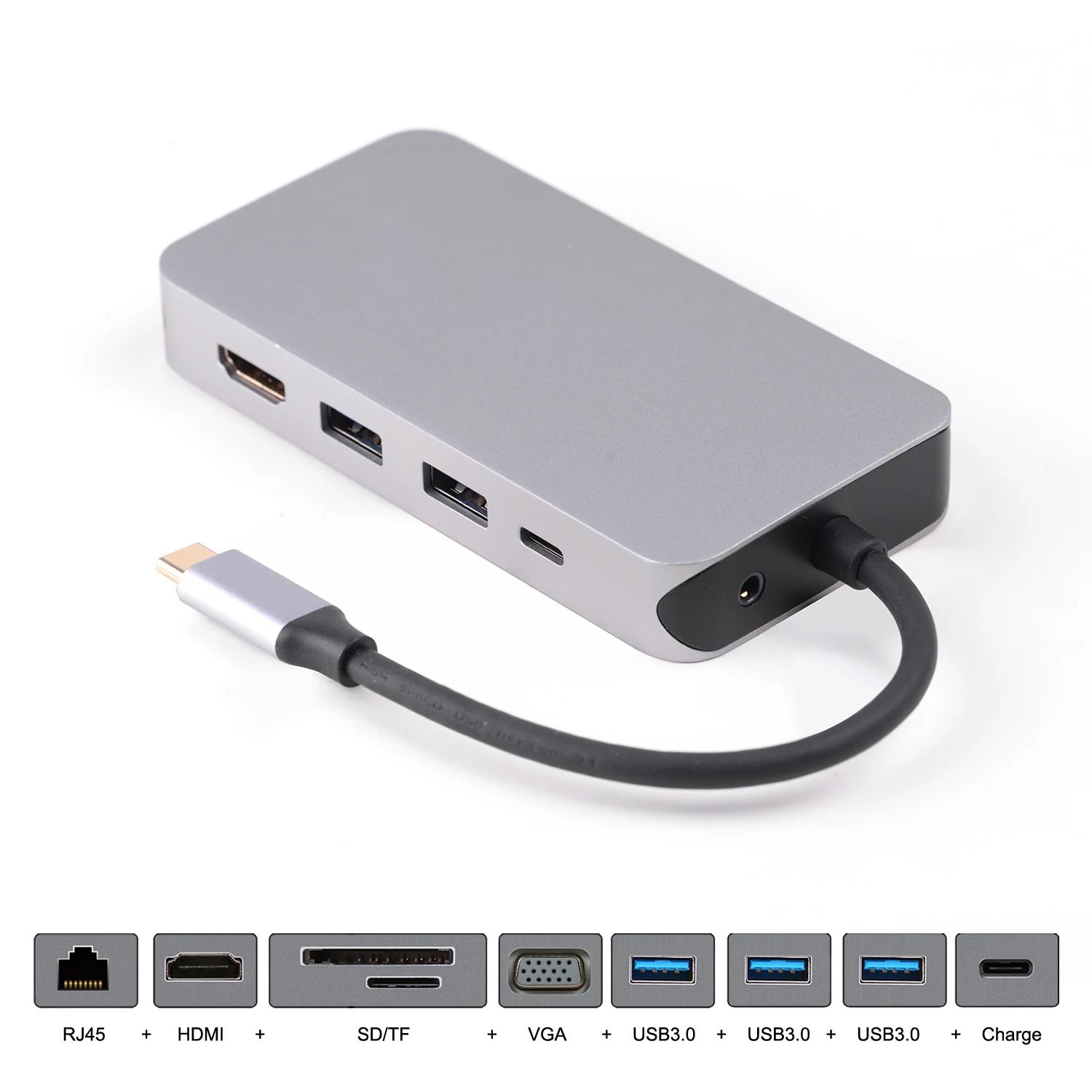 

Multiport Dock USB-C Type C VGA HDMI Gigabit Ethernet 3 Ports HUB TF SD Audio Charger Card Reader Adapter