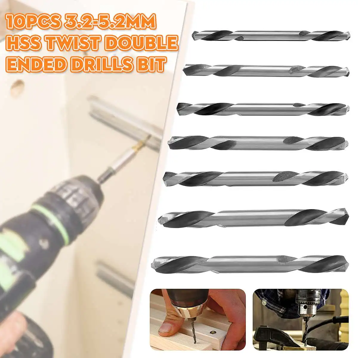 

10Pcs HSS Twists Double Ended Drills Bit Set Wood/ Metal Working Tool 3.2/3.5/4/4.2/4.5/5/5.2mm For Wood Electrician Working