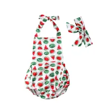 

Cute 2019 New Brand Newborn Baby Girls Boy Halter Watermelon Sleeveless Bodysuit Jumpsuit Outfits Sunsuit 2PCS Clothes set