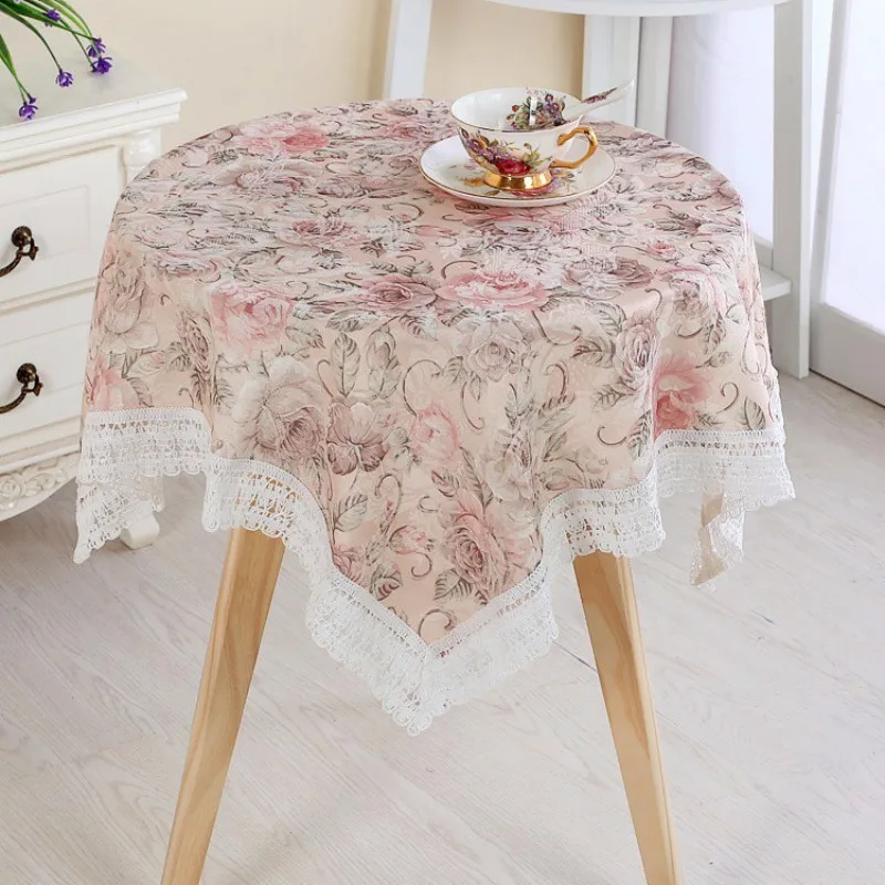  Rose Round Tablecloth Blending Waterproof Rectangle Square Dot Dining Table Cloth Dustproof Cover t