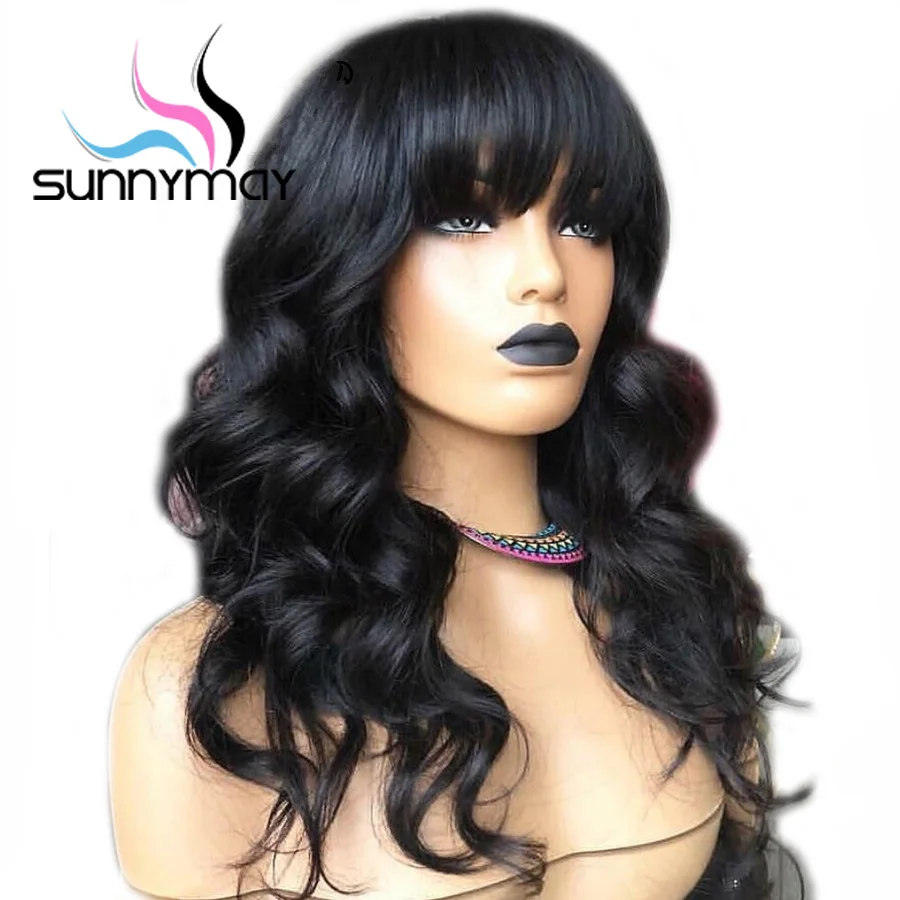 Sunnymay 13x4 250% парики из натуральных волос на кружеве с челкой бесклеевой свободный