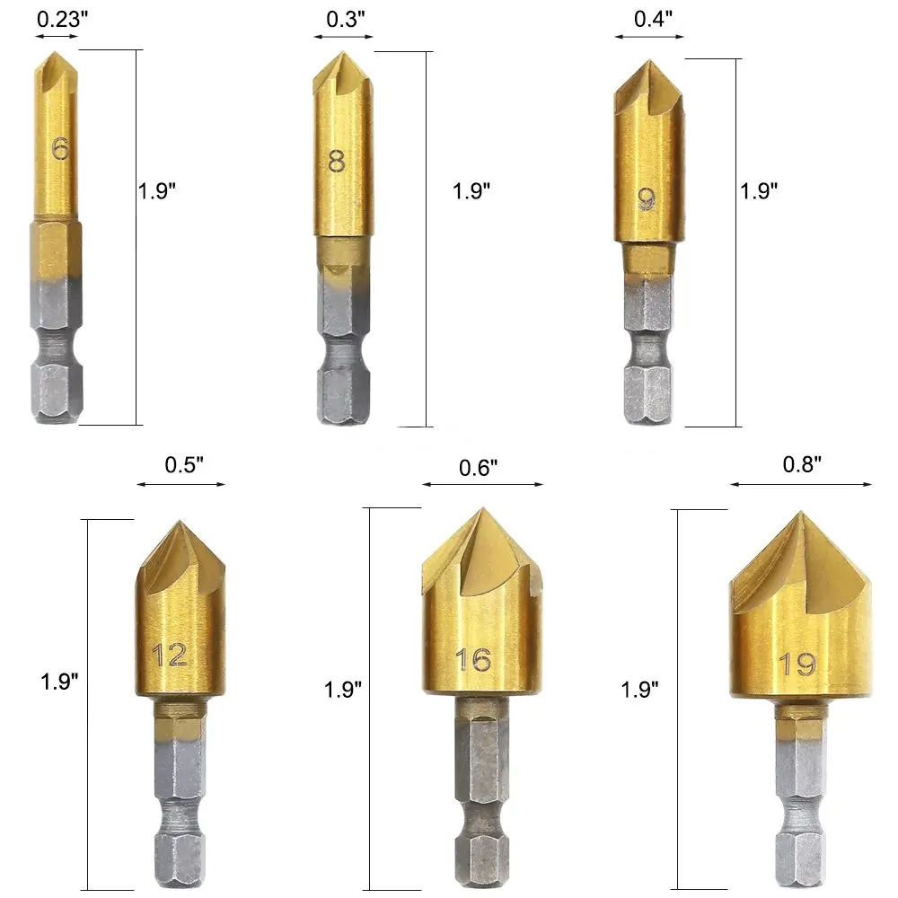 Горячая Распродажа 8 шт. резец для деревянных заглушек, 6 шт. 1/4 дюймов шестигранные 5 флейты 90 градусов зенковки сверла, 7 шт. три заостренные зенковки сверла