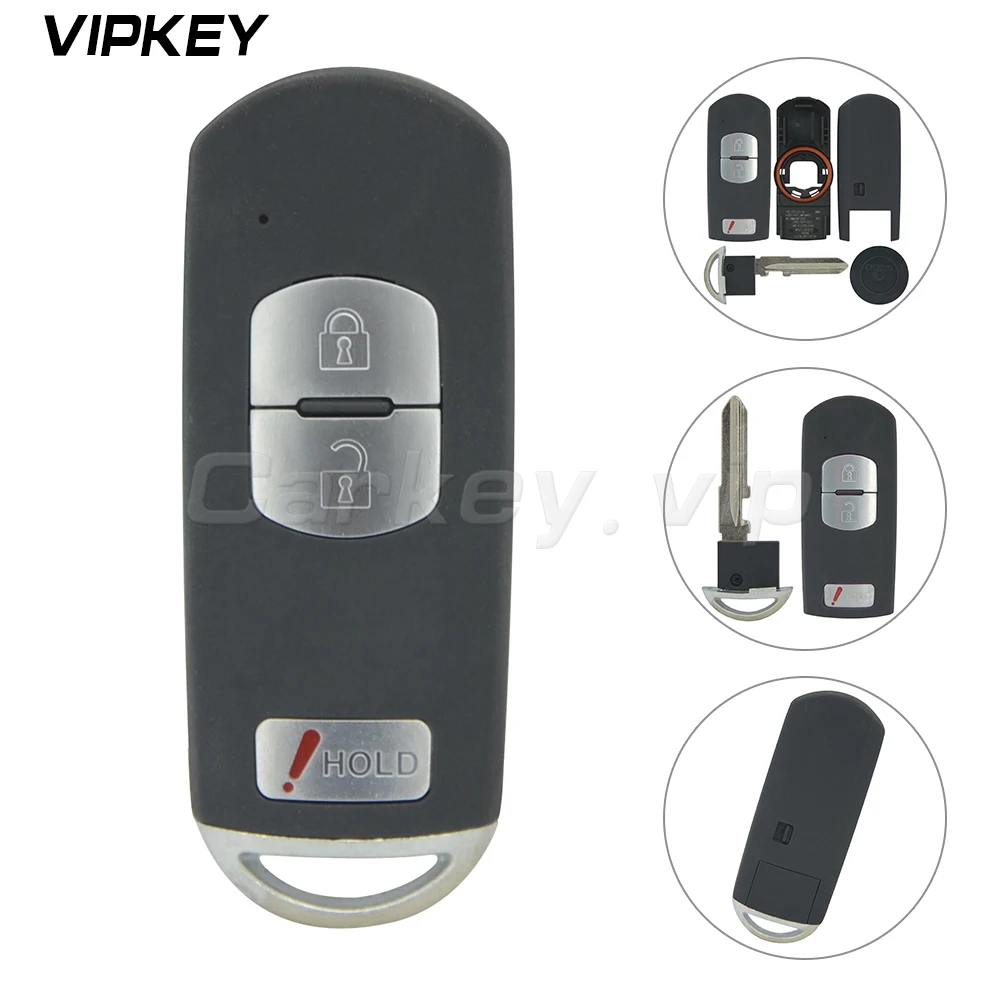 Remotekey WAZSKE13D01 For Mazda 3 6 CX-3 CX-5 Replacement 2+1 Button Smart Remote Car Key Shell Fob Red Hold With Uncut Blade remotekey 5pcs ce0523 3 buttons va2 blade for citroen c2 c3 c4 c5 c6 c8 folding remote car key case cover shell fob