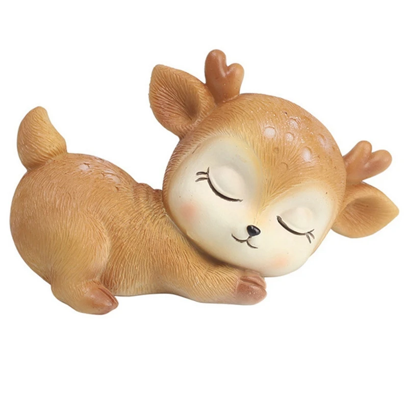 

6Pcs Sleeping Baby Deer Statue Mini 3D Deer Figurine Resin Crafts Art Decor For Home Garden Car Table Decoration Ornament Kids