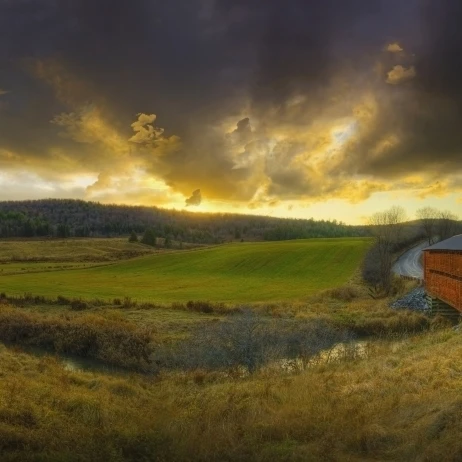 Autumn sunset over meech creek and covered bridge in gatineau hillsQuebec canada Poster Print (31 x 14) | Дом и сад
