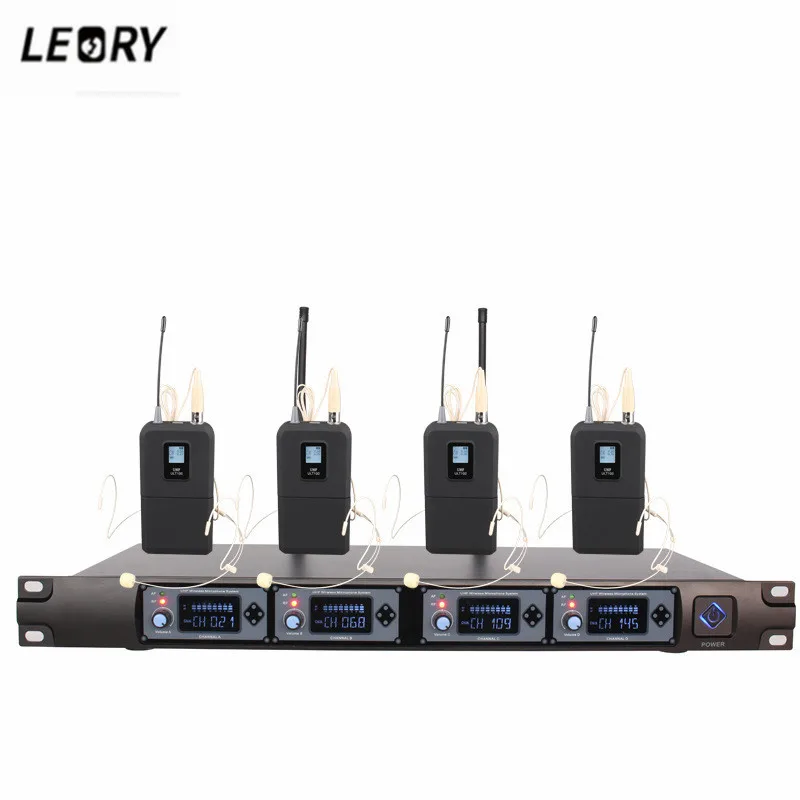 

LEORY U-F4000D UHF Karaoke Wireless Microphone System With 4 Bodypack Dynamic Transmitter Microphone Conference 4 Channels NEW