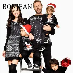 BONJEAN мать отец детская одежда 2018 с длинным рукавом Семья подходящая друг к другу одежда черная рубашка для Семья Рождественская семейная