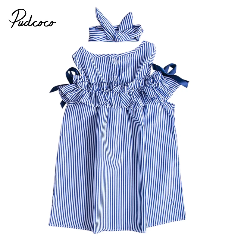 

Toddler Kids Baby Girl Dress Striped Off Shoulder Sleeveless Ruffles Flower Tutu Dresses+Headband 2Pcs Summer Fashion Outfit