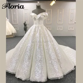 

Muslim Formal Wedding Dresses 2019 Vestido De Noiva Turkish Arabic Bling Unique Sequins Bridal Gowns Kaftan Glitter Party Gowns