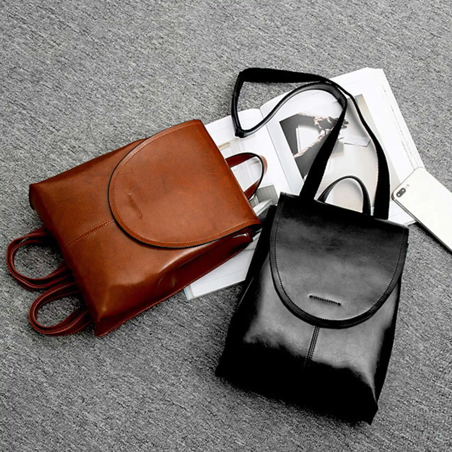 

ABDB-Leather Ladies Backpack Female Oil Wax Retro Backpack Leather Ladies Backpack