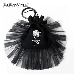 TWOTWINSTYLE вышивка сетка, пэчворк, для женщин Сумка черный пакет шнурок женский интимные Аксессуары Весна 2019 мода прилив Новый