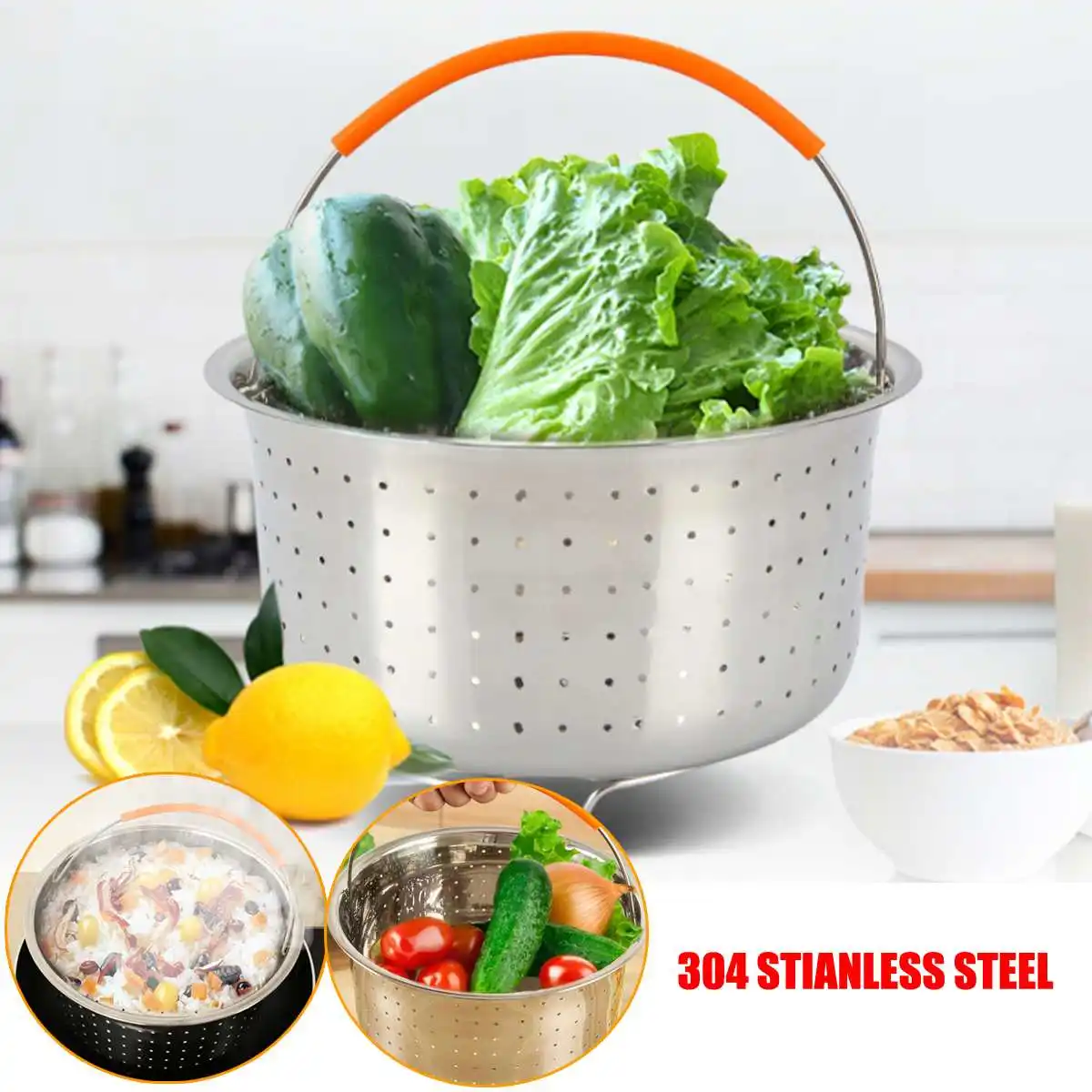 

Multifunctional 304 Stainless Steel Chef Basket Kitchen Colander Steamer Mesh Basket Cooking Steam Fruit Rinse Strain Basket
