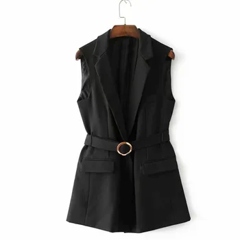 

#0727 Spring Black Sleeveless Jacket Women With Belt Vest Waistcoat For Women Office Elegant Female Vest Blazer