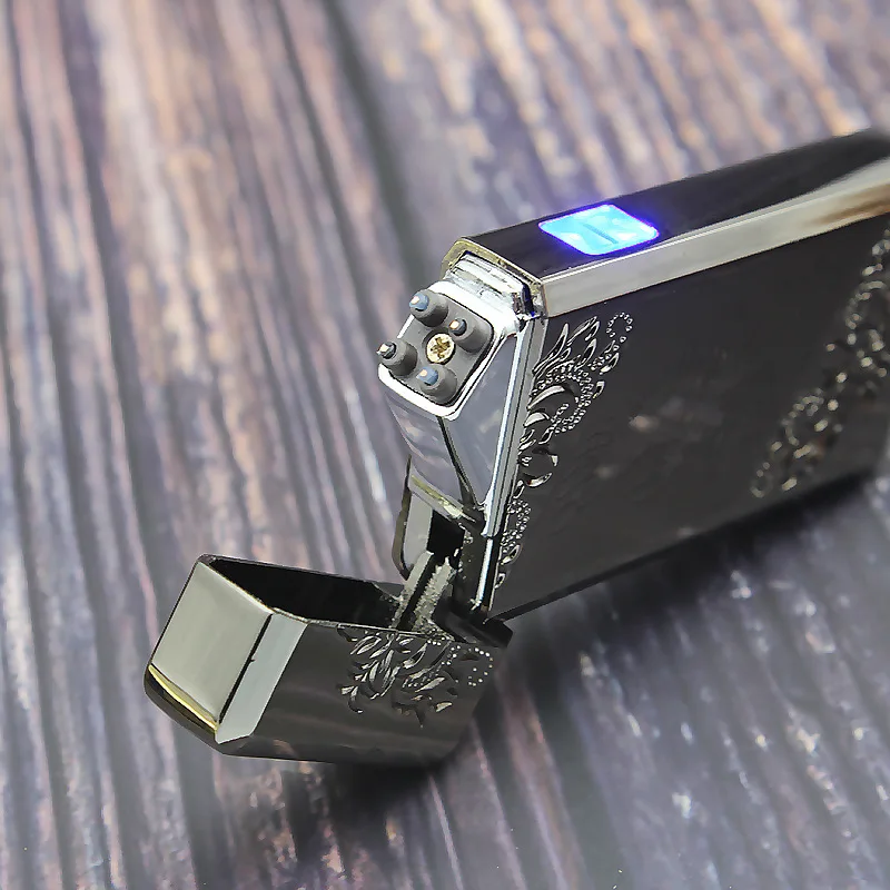 Новая Металлическая двойная дуговая USB Кнопка Зажигалка импульсная