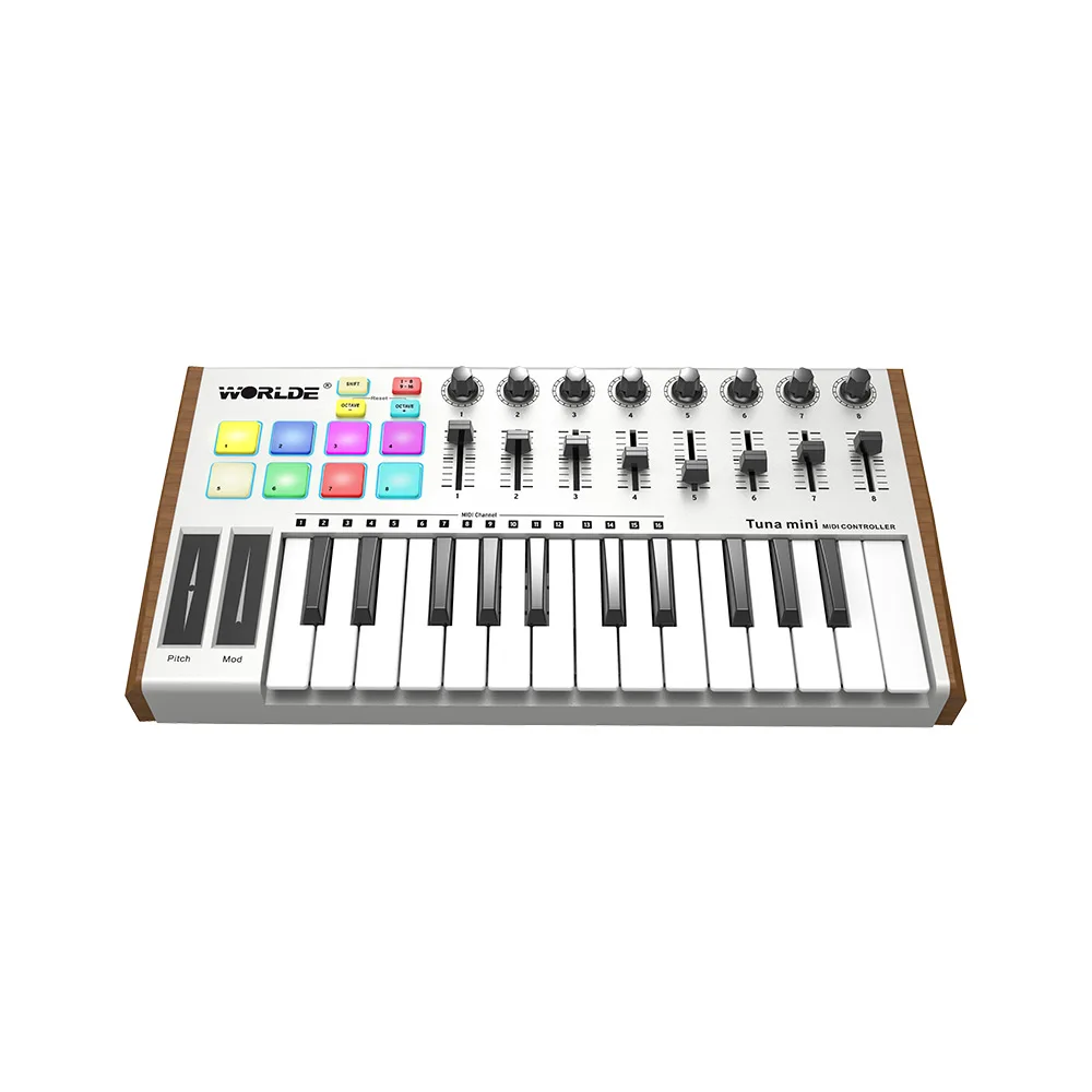 

TUNA MINI Ultra-Portable 25-Key USB MIDI Keyboard Controller 8 RGB Backlit Trigger Pads with 6.35mm Pedal Jack