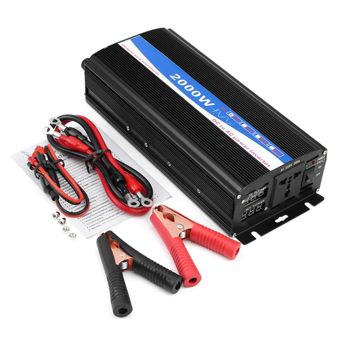 US $88.06 2000w Led Car Power Inverter Dc 12v To Ac 220v Dual Digital Display Pure Sine Wave Power Inverter Car Charger Converter