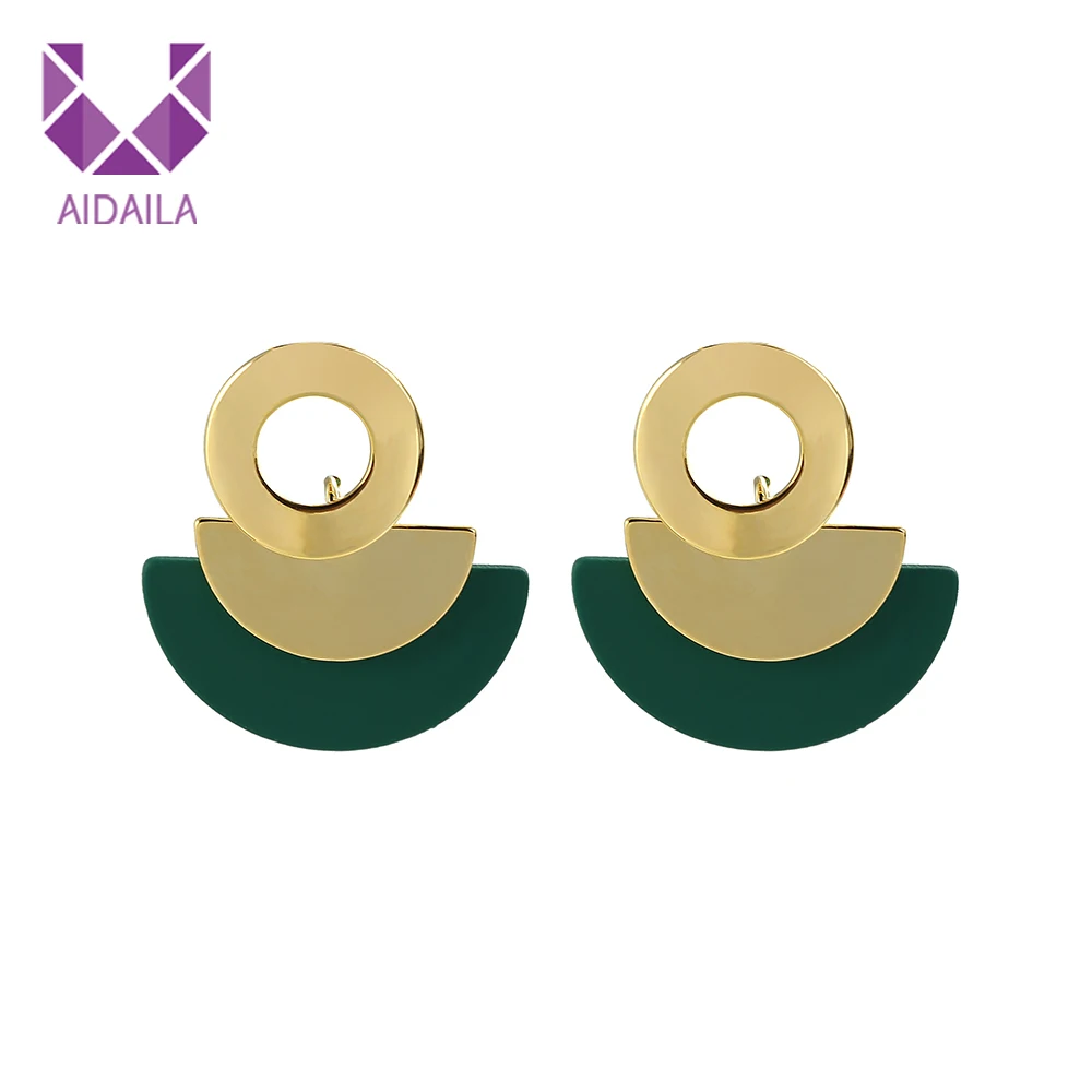 

AIDAILA Statement Earrings Sector Resin Copper Material Red Green Black Color Gold Big Long Dangling Earrings Femme EP04740