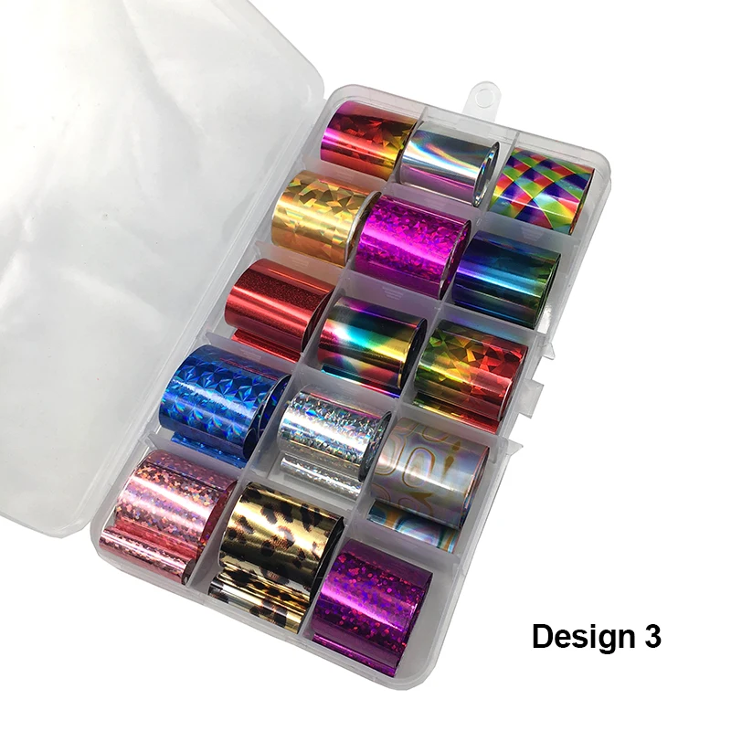 1 коробка 15 рулонов голографический набор фольги для ногтей TransparentNail Art Transfer sticker 2,5 см* 100 см Маникюр DIY Голографическая Наклейка украшения