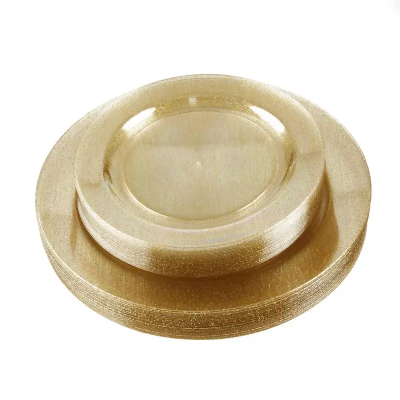 

60 Pcs Golden Plastic Plates Reusable Tableware 30 Dinner Plates 30 Salad Plate For Party Wedding Birthday European Dessert Bowl