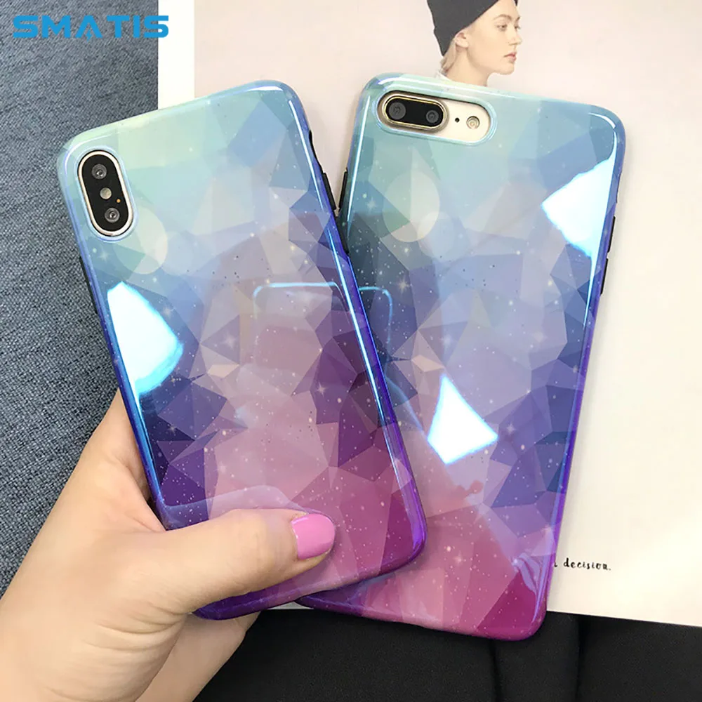 

Gradient Phone Case for iPhone 6 7 X XR Cases Soft TPU Silicone Cover for iPhone 6S 7 8 Plus XS Max Purple Star Diamond Fundas