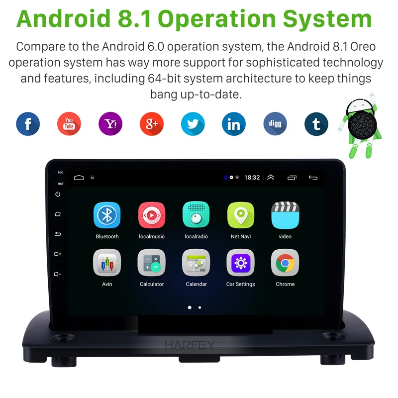 Clearance Harfey Android 8.1 for Volvo XC90 2004-2014 9" HD Touchscreen Radio GPS Navi Bluetooth MP4 MP5 Player WIFI SWC support DVR OBD2 1