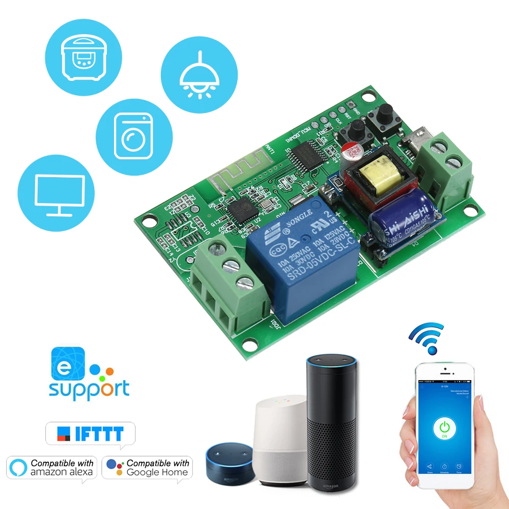 DC5V / AC85 250V Switch Wifi Wireless Relay Module Smart Home Automation Modules Phone APP
