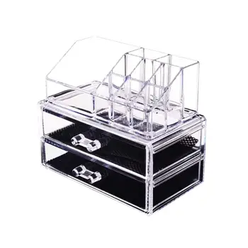 

3 Tier Drawers and 6 Grid Stackable Cosmetics Makeup Organizer and Jewelry Storage Display Box Countertop Large Capacity