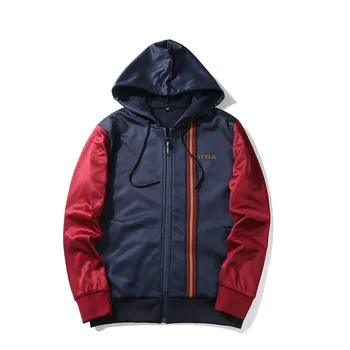 

2017 Autumn Winter Stripe Retro Mens Bomber Jackets Harajuku Fashion Design Black Red Blue Patchwork Hooded Windbreaker Jacket
